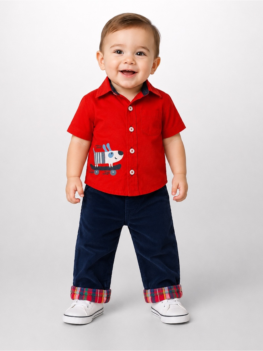 Little Rebels Dog Skateboard Shirt & Old Navy Corduroy Pants Outfit 6-9M